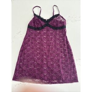 90s Y2k Women's Maroon Lace Sheer Coquette Rave Kawaii Cami Tank Top Sz M